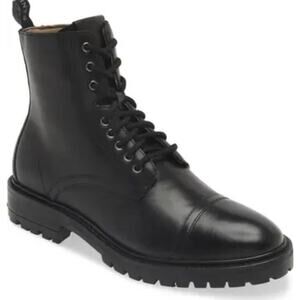 AllSaints Piero Combat Ankle Boots •Men 46 / US 13• Black Leather Portugal $450